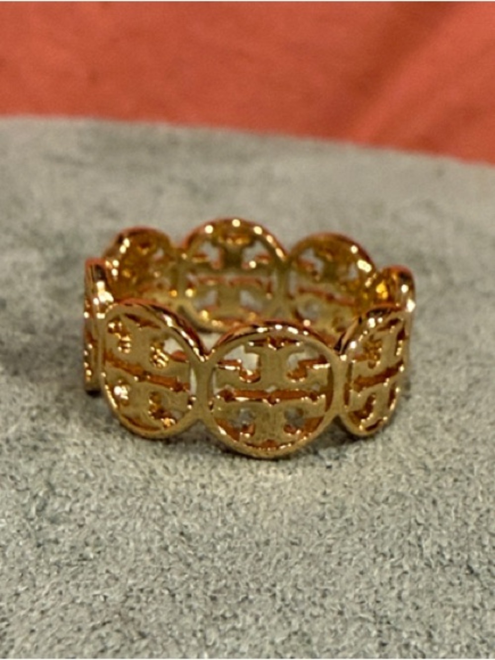 Tory Burch | Gold Plated Logo-Cut Circle Ring | Size 8